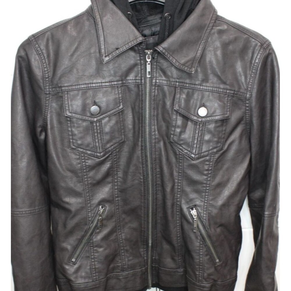 Lock and Love Women's Hooded Faux Leather Moto Biker Jacket Large Black